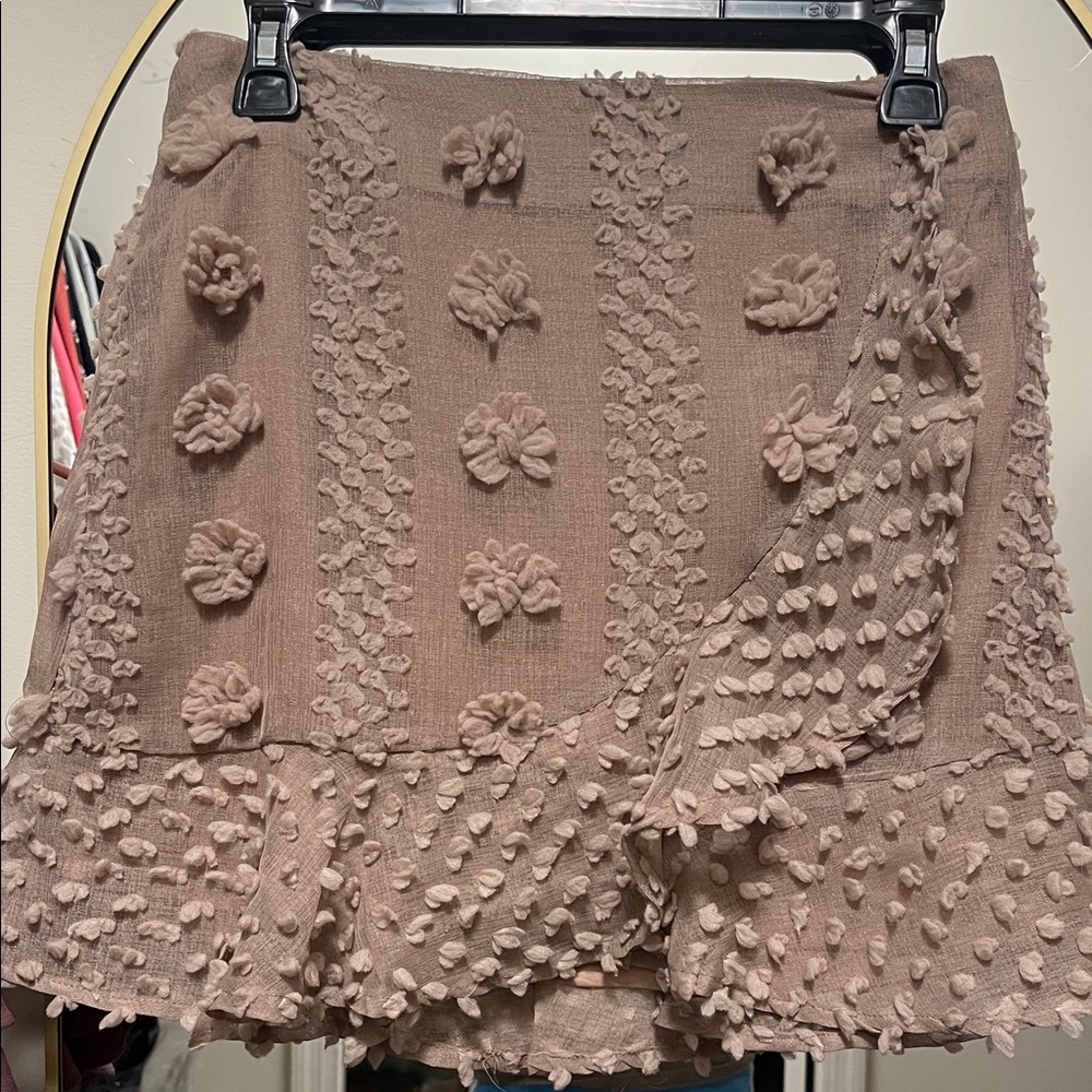 Pink Lily Textured Tan Mini Skirt